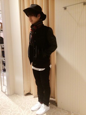 「HVC（エイチブイシー）のアイテム（帽子）」を使った、HVC大津一里山店さん（メンズ・163cm）の冬コーディネート