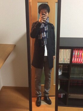 「NANO universe（ナノユニバース）のアイテム（トレンチコート、ブラック系）」を使った、Hirokiさん（メンズ・170cm）の秋コーディネート