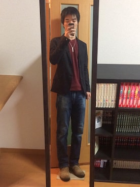「HIDEAWAYS NICOLE（ハイダウェイニコル）のアイテム（テーラードジャケット、ブラック系）」を使った、Hirokiさん（メンズ・170cm）の秋コーディネート
