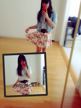 「flower」｜「アイテム（デニムジャケット）」を使った、mican さん（レディース・163cm）の夏コーディネート