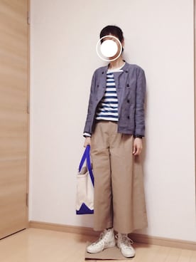 「MHL.（エムエイチエル）のアイテム（その他アウター）」を使った、su-su-さん（レディース・162cm）の春コーディネート