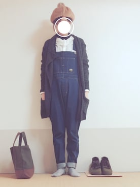 「DOUBLE NAME（ダブルネーム）のアイテム（サロペット/オーバーオール）」を使った、su-su-さん（レディース・162cm）の冬コーディネート