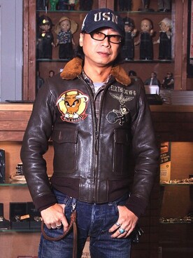 「アイテム（ミリタリージャケット、ブラウン系）」を使った、Benny Sekiさん（メンズ・158cm）の冬コーディネート