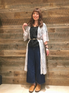 「レースカーディガン」｜宮本春菜さん（レディース・159cm・20代）の夏コーディネート