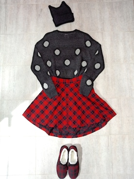 「タータンチェック」｜「アイテム（ニットキャップ/ビーニー）」を使った、Red earth raff marketさん（レディース・178cm）の冬コーディネート