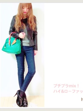 「RANDA」｜「アイテム（ライダースジャケット）」を使った、ひめさん（レディース・165cm）の秋コーディネート