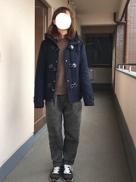 「アイテム（ダッフルコート）」を使った、松さん（レディース・157cm・10代）の冬コーディネート