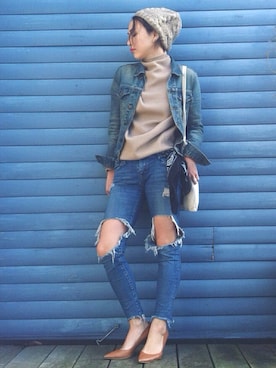 「Dieu（ディユウ）のアイテム（帽子）」を使った、AZUさん（レディース・161cm）の春コーディネート