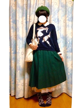 「学校」｜「アイテム（ハンチング/ベレー帽）」を使った、り ん ごさん（レディース・162cm）の秋コーディネート