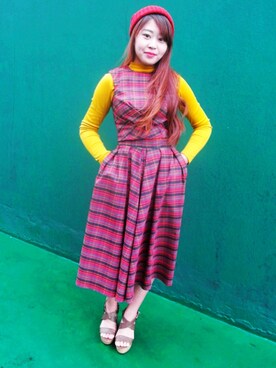 「red」｜「アイテム（ニットキャップ/ビーニー）」を使った、FIFI_Tengさん（レディース・155cm）の冬コーディネート