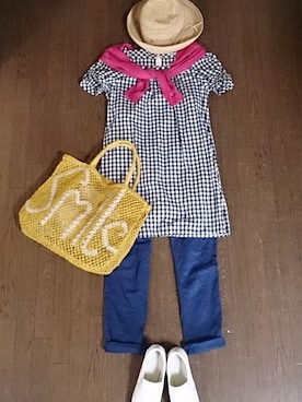 「ネイビー×ピンク」｜「アイテム（スニーカー）」を使った、ikuminさん（レディース・151cm）の夏コーディネート