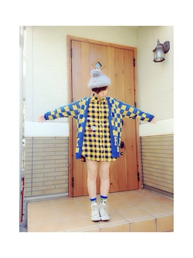 「柄×柄」｜「アイテム（シャツワンピース）」を使った、つむじさん（レディース・149cm）の秋コーディネート