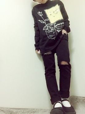 「M.Y.O.B（エム.ワイ.オー.ビー）のアイテム（Tシャツ/カットソー）」を使った、つむじさん（レディース・149cm）の冬コーディネート