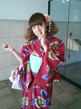 「髪飾り」｜「アイテム（浴衣）」を使った、♡モモセエリナ♡さん（レディース・159cm）の夏コーディネート