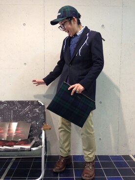 「MR.GENTLEMAN（ミスタージェントルマン）のアイテム（帽子）」を使った、TORIさん（メンズ・168cm）の冬コーディネート