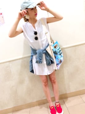 「アイテム（シャツワンピース）」を使った、masudamamiさん（レディース・165cm）の夏コーディネート