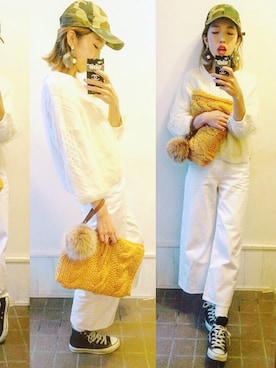 「アイテム（アクセサリー、パープル系）」を使った、masudamamiさん（レディース・165cm）の秋コーディネート