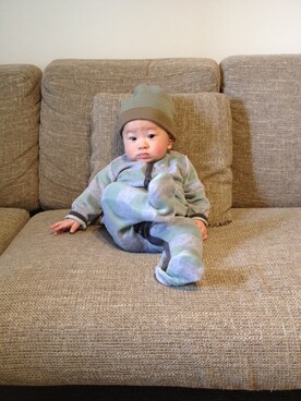 「PETIT BATEAU（プチバトー）のアイテム（ニットキャップ/ビーニー）」を使った、MIRAI＋さん（キッズ・60cm）の冬コーディネート