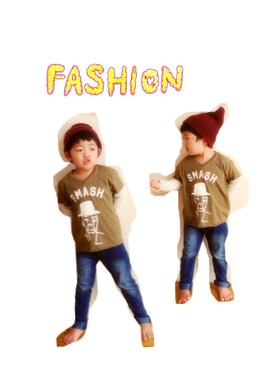 「韓国子供服のアイテム（Tシャツ/カットソー、グリーン系）」を使った、kankanさん（キッズ・100cm）の春コーディネート