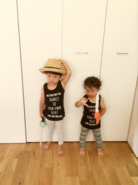 「パパののアイテム（帽子、ベージュ系）」を使った、kankanさん（キッズ・100cm）の夏コーディネート