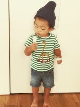 「GAP（ギャップ）のアイテム（その他パンツ、ブルー系）」を使った、kankanさん（キッズ・100cm）の夏コーディネート