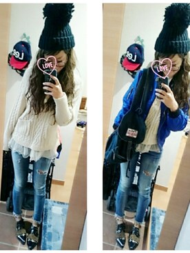 「Ungrid（アングリッド）のフレイドヘムストスリ（デニムパンツ）」を使った、umakoさん（レディース・163cm）の秋コーディネート