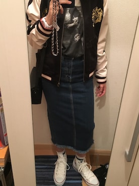 「MOUSSY（マウジー）のアイテム（スタジャン）」を使った、ゆかさん（レディース・155cm）の春コーディネート