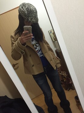 「WEGO（ウィゴー）のアイテム（Tシャツ/カットソー、ブルー系）」を使った、mayuさん（レディース・155cm）の冬コーディネート