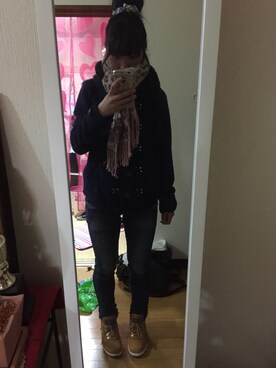 「Rodeo Crowns（ロデオクラウンズ）のアイテム（デニムパンツ、その他）」を使った、mayuさん（レディース・155cm）の冬コーディネート