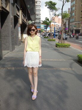 「FOREVER 21（フォーエバー トゥエンティーワン）のアイテム（タンクトップ、イエロー系）」を使った、Chuさん（レディース・154cm）の夏コーディネート