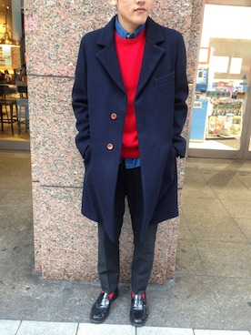 「Steven Alan（スティーブンアラン）のアイテム（チェスターコート）」を使った、kenkenさん（メンズ・173cm）の秋コーディネート