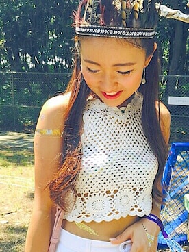 「H&M（エイチ・アンド・エム）のアイテム（タンクトップ、ホワイト系）」を使った、Mさん（レディース・161cm）の夏コーディネート