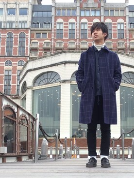 「MR.GENTLEMAN」｜「アイテム（ステンカラーコート）」を使った、kokさん（メンズ・166cm）の冬コーディネート