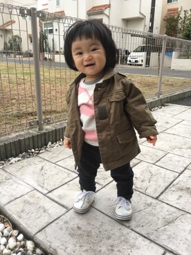 「キッスコーデ」｜「アイテム（ミリタリージャケット）」を使った、ichi_zenさん（キッズ・70cm）の秋コーディネート
