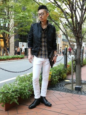 「ネルシャツ」｜「アイテム（MA-1）」を使った、daiさん（メンズ・180cm）の秋コーディネート
