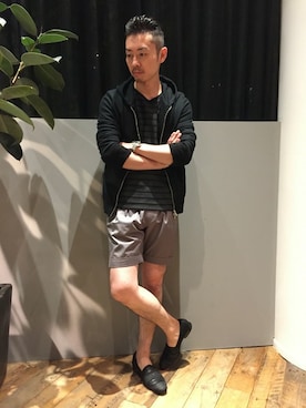 「膝上ショーツ」｜「アイテム（パーカー）」を使った、daiさん（メンズ・180cm）の春コーディネート