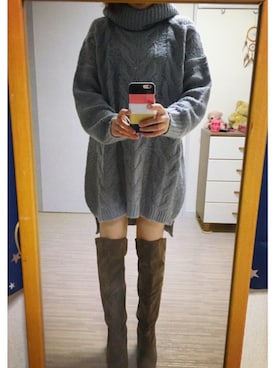 「Ungrid（アングリッド）の【Casual】ﾀｰﾄﾙｹｰﾌﾞﾙﾙｰｽﾞﾆｯﾄ（ニット/セーター）」を使った、YURIさん（レディース・162cm）の冬コーディネート