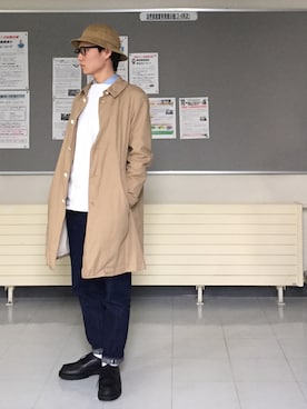 「バスクシャツ」｜「アイテム（ステンカラーコート）」を使った、サトイさん（メンズ・171cm）の冬コーディネート