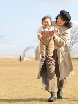 「アイテム（つなぎ/オールインワン、ベージュ系）」を使った、yu-さん（レディース・163cm）の冬コーディネート