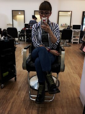 「Dr. Martens（ドクターマーチン）のアイテム（ブーツ、ブラック系）」を使った、Wu Hengchiehさん（レディース・162cm）の夏コーディネート