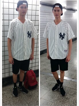 「NIKE（ナイキ）のアイテム（スニーカー、ブラック系）」を使った、沈翰さん（メンズ・180cm）の夏コーディネート