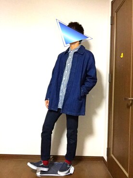 「WOOLRICH（ウールリッチ）のアイテム（ステンカラーコート）」を使った、SUNさん（メンズ・177cm）の秋コーディネート