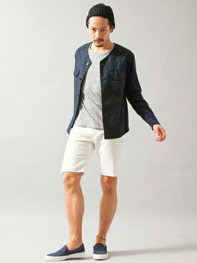 「ノーカラー」｜「アイテム（ミリタリージャケット）」を使った、BEAUTY&YOUTH UNITED ARROWSさん（メンズ・178cm）の春コーディネート