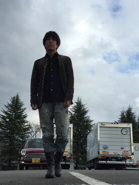 「N.HOOLYWOOD（N.ハリウッド）のアイテム（カーディガン/ボレロ）」を使った、ayumuさん（メンズ・170cm）の冬コーディネート