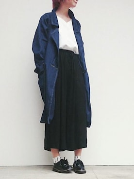 「ロングジャケット」｜「アイテム（デニムジャケット）」を使った、momokaさん（レディース・163cm）の秋コーディネート