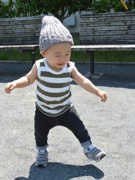 「アイテム（ロンパース、ブラック系）」を使った、ちーばちゃんさん（キッズ・80cm）の夏コーディネート