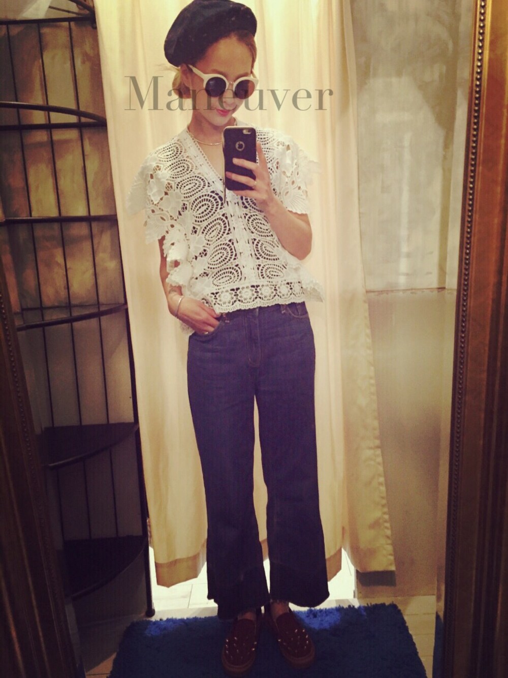 「レース、ワイドパンツ」｜「BADのアイテム（デニムパンツ、ブルー系）」を使った、maneuverさん（レディース・160cm）の夏コーディネートの1枚目の写真