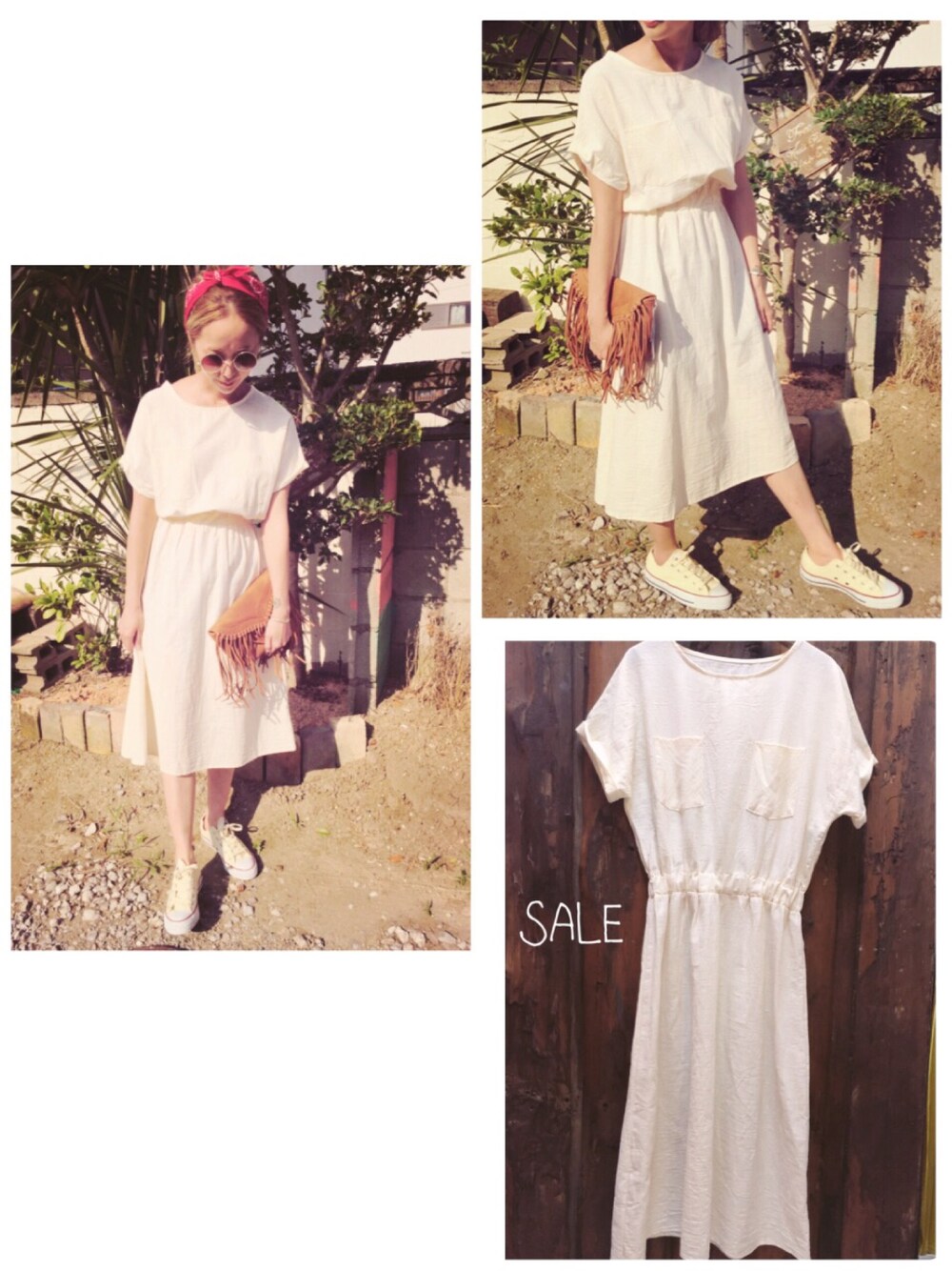 「SALE」｜「Maneuverのアイテム（ワンピース、ベージュ系）」を使った、maneuverさん（レディース・160cm）の夏コーディネートの1枚目の写真