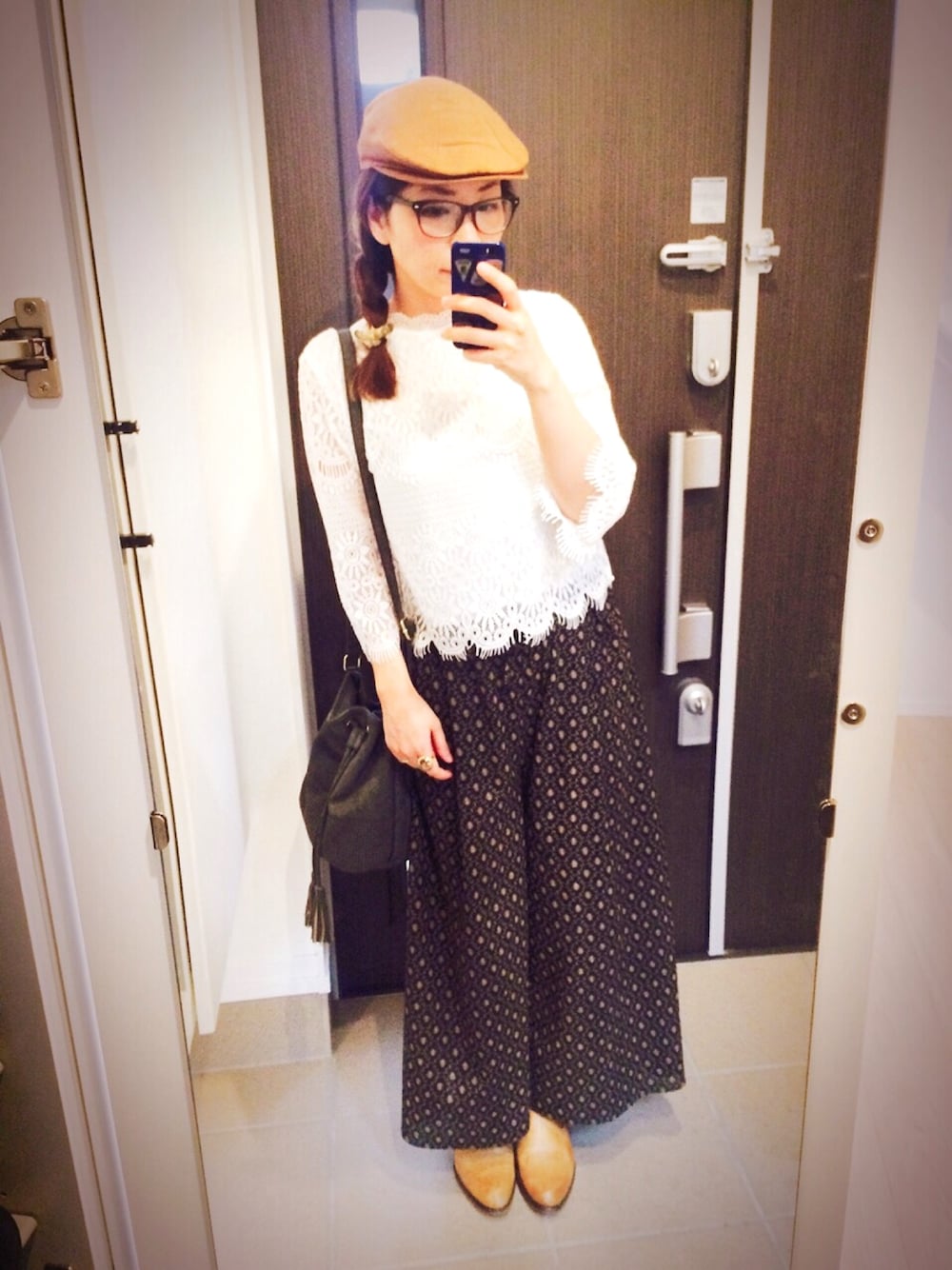 「ドラフトDIS、秋コーデ、大人カジュアル、9月WEAR秋コーデ始めました祭り、スカンツ、ハンチング、ブーツ、レース」｜「COMME CA ISMのアイテム（ハンチング/ベレー帽、ブラウン系）」を使った、halさん（レディース・163cm）の秋コーディネートの1枚目の写真