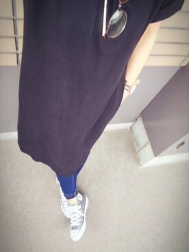 「GU（ジーユー）のアイテム（Tシャツ/カットソー、ブラック系）」を使った、가영 がよん◡̈⃝さん（レディース・161cm）の夏コーディネート